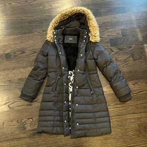 DKNY Womens Down Coat Size XS Faux Fur Hood